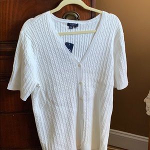 Short sleeve v neck button down sweater